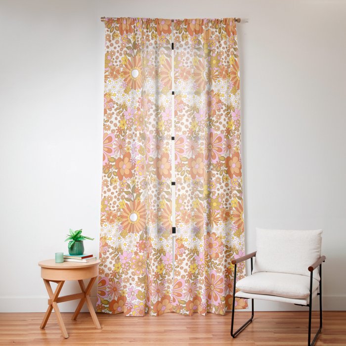 70s Floral Pattern Window Curtain
