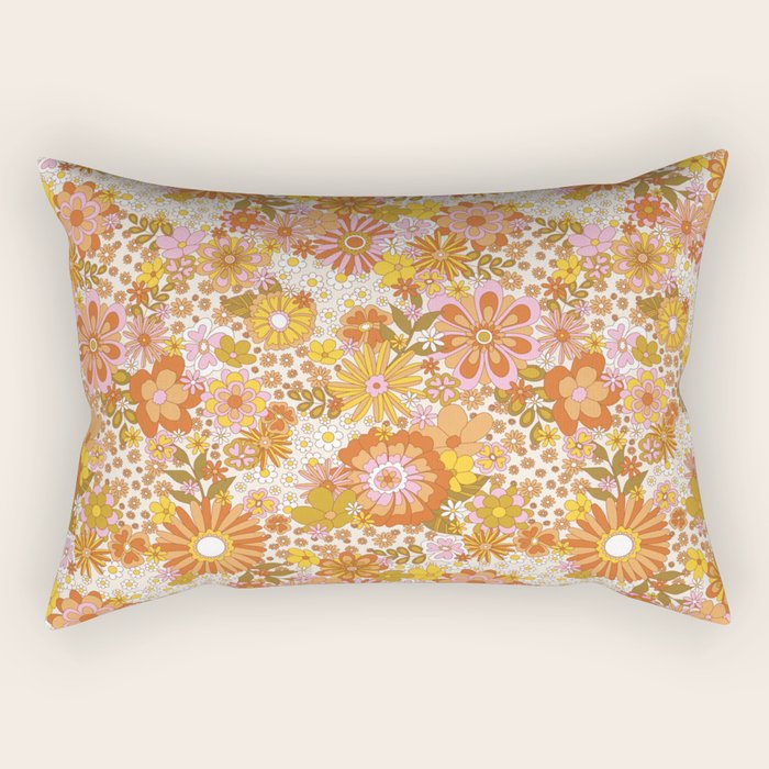 70s Floral Pattern Rectangular Pillow