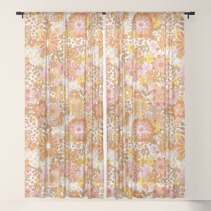 70s Floral Pattern Window Curtain