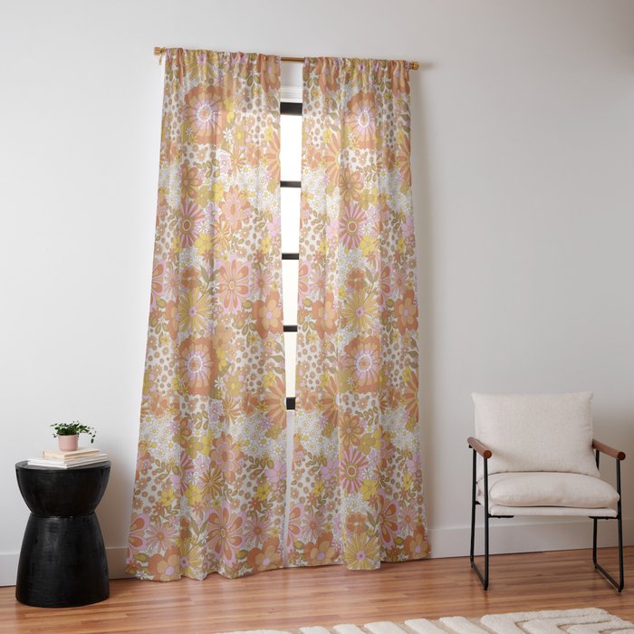 70s Floral Pattern Window Curtain