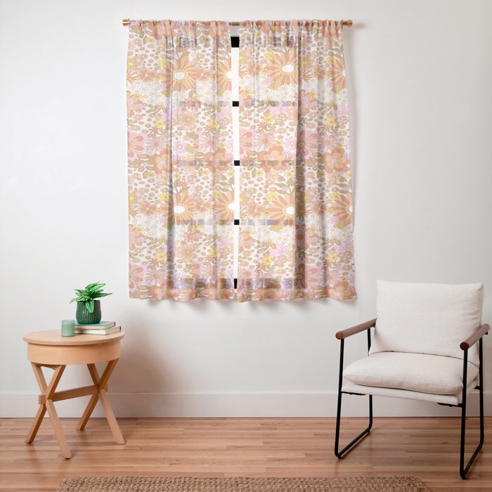 70s Floral Pattern Window Curtain