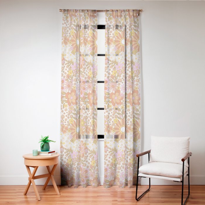 70s Floral Pattern Window Curtain