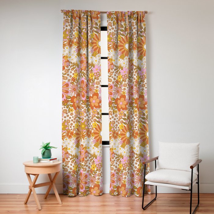 70s Floral Pattern Window Curtain