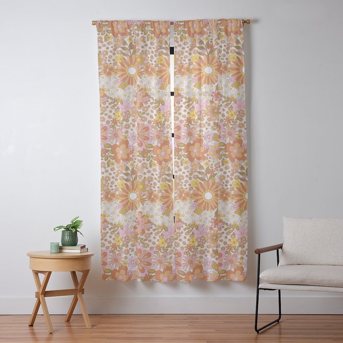 70s Floral Pattern Window Curtain