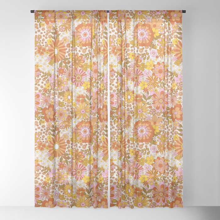 70s Floral Pattern Window Curtain
