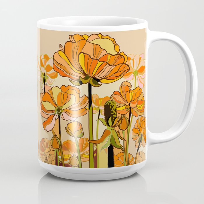 70s, Orange California poppies, mid century, 70s retro, flowers Coffee Mug