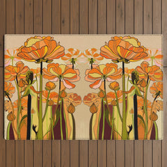 70s, Orange California poppies, mid century, 70s retro, flowers Outdoor Rug