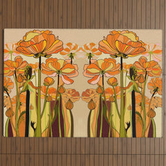 70s, Orange California poppies, mid century, 70s retro, flowers Outdoor Rug
