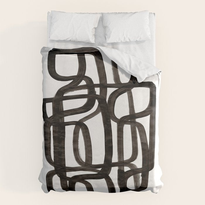 Writing On The Wall' Mid Century Modern Fun Abstract Shapes  Duvet Cover