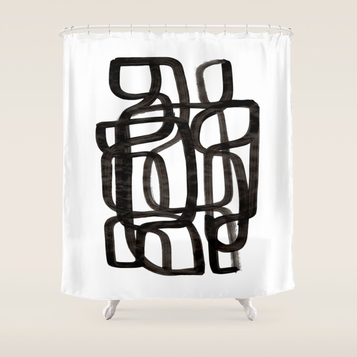 Writing On The Wall' Mid Century Modern Fun Abstract Shapes  Shower Curtain