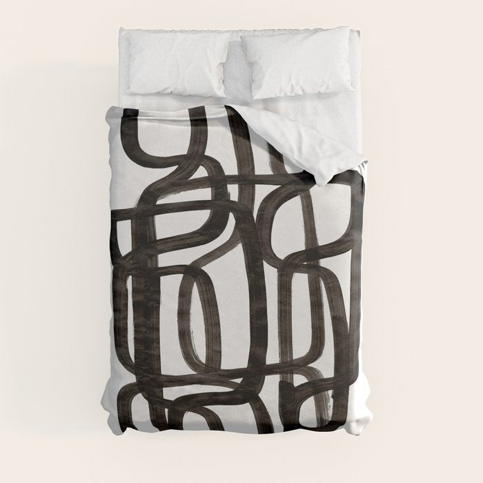 Writing On The Wall' Mid Century Modern Fun Abstract Shapes  Duvet Cover