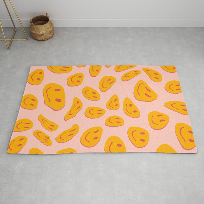 70s retro yellow smile face illustration  Rug