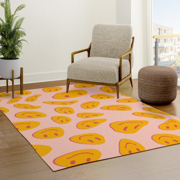 70s retro yellow smile face illustration  Rug