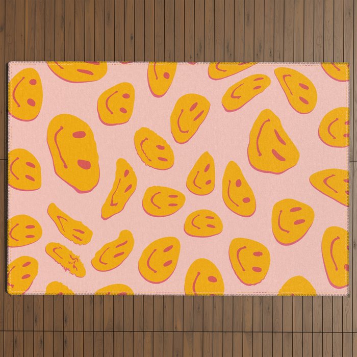 70s retro yellow smile face illustration  Outdoor Rug