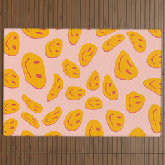 70s retro yellow smile face illustration  Outdoor Rug