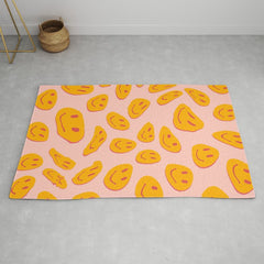 70s retro yellow smile face illustration  Rug