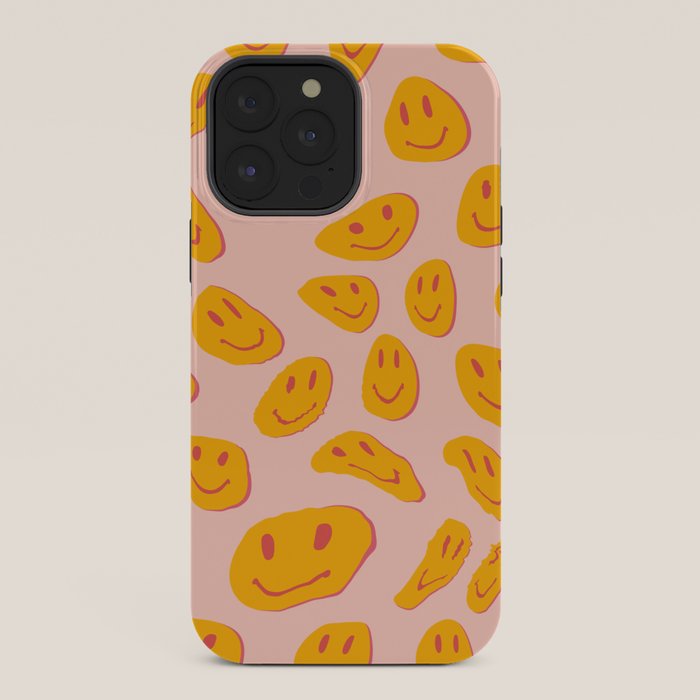 70s retro yellow smile face illustration  iPhone Case