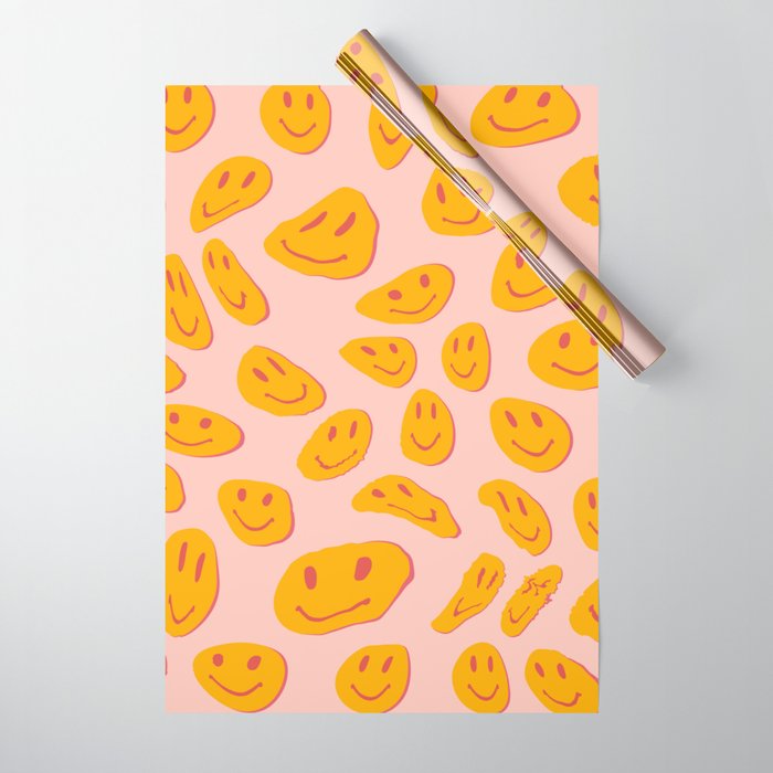 70s retro yellow smile face illustration  Wrapping Paper