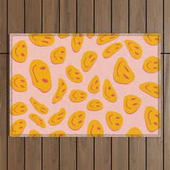 70s retro yellow smile face illustration  Outdoor Rug
