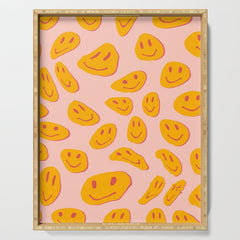 70s retro yellow smile face illustration  Serving Tray