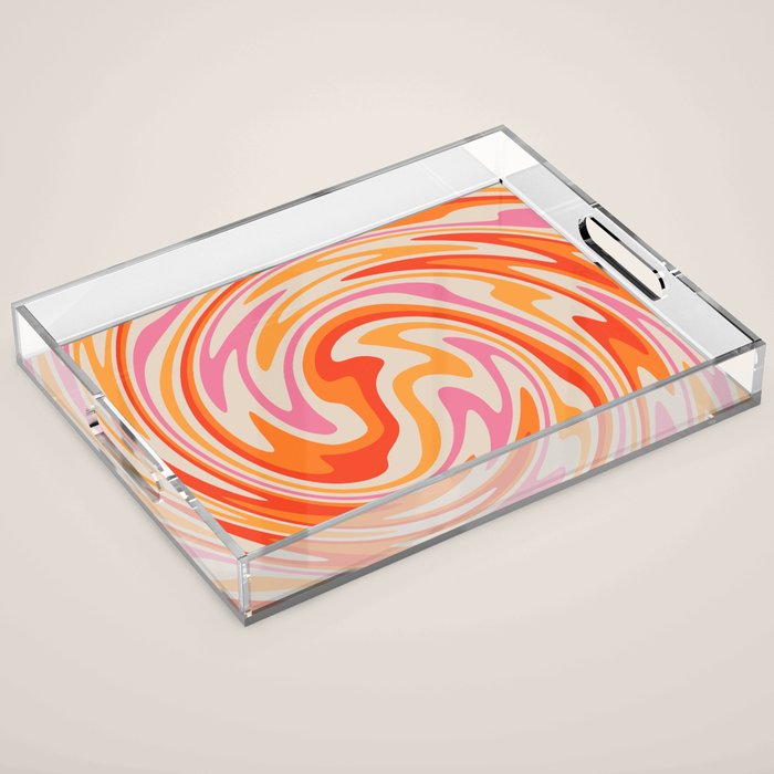 70s Retro Swirl Color Abstract Acrylic Tray