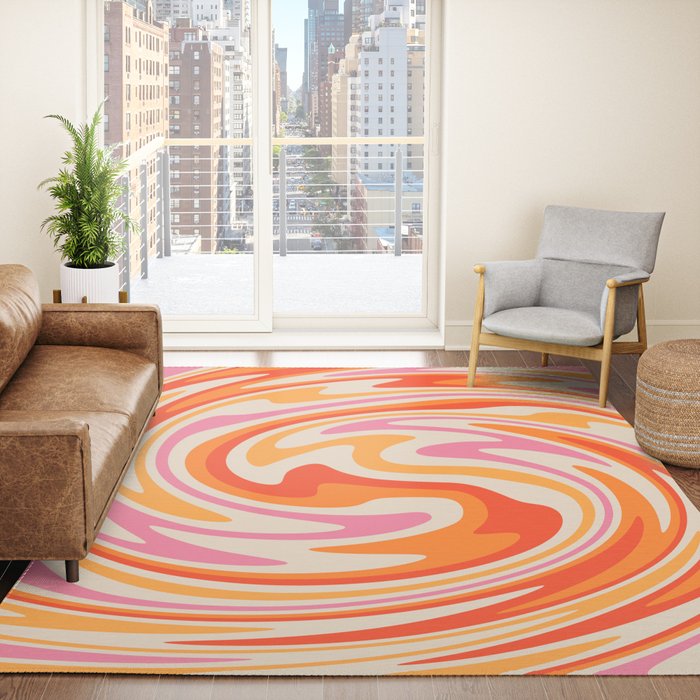 70s Retro Swirl Color Abstract Rug