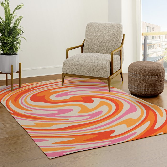 70s Retro Swirl Color Abstract Rug