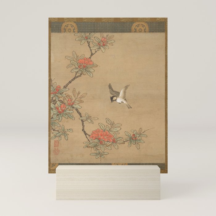 16th Century Japanese Bird and Peony Edo Era Painting Mini Art Print