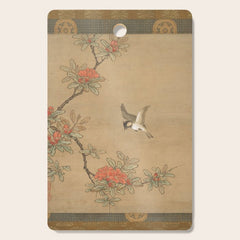 16th Century Japanese Bird and Peony Edo Era Painting Cutting Board