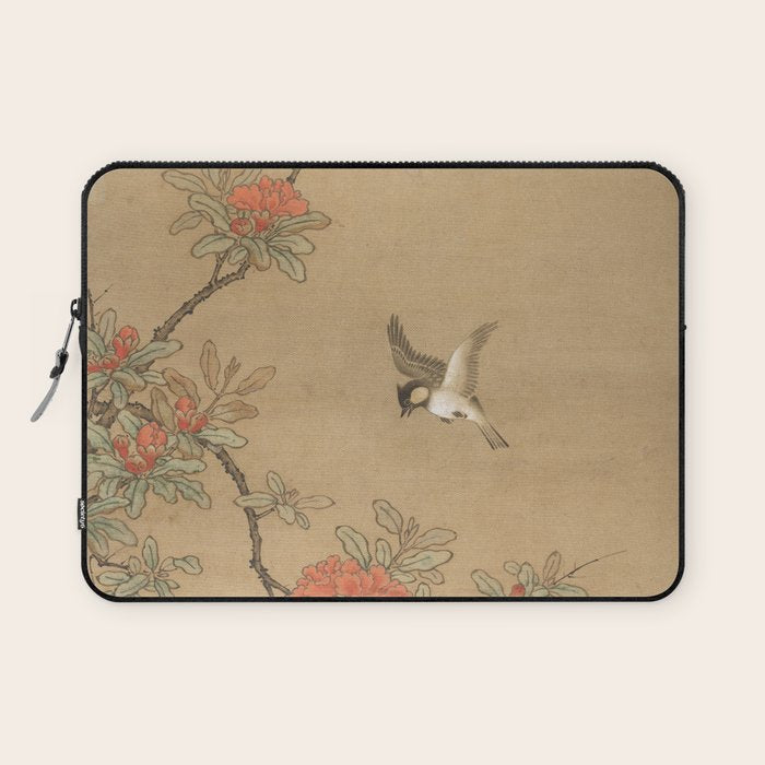 16th Century Japanese Bird and Peony Edo Era Painting Laptop Sleeve