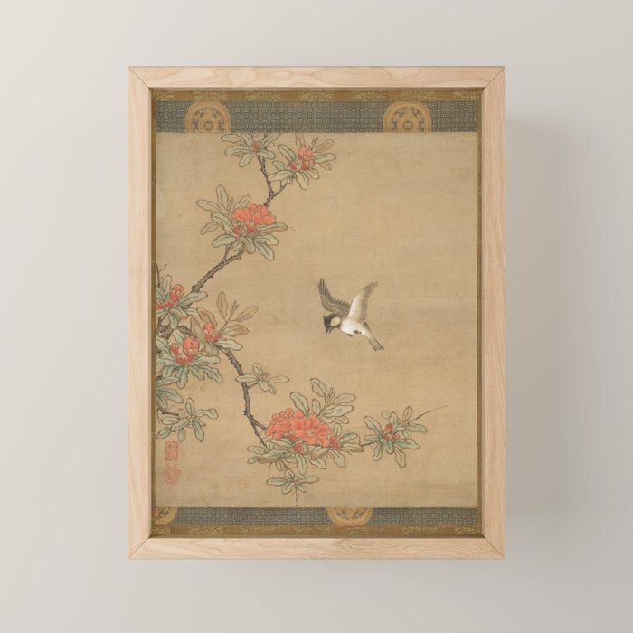 16th Century Japanese Bird and Peony Edo Era Painting Mini Art Print