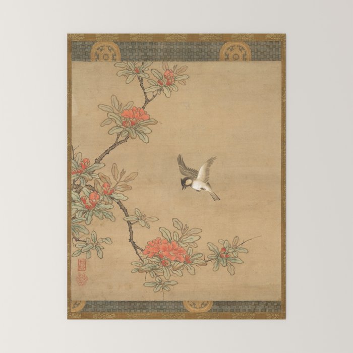16th Century Japanese Bird and Peony Edo Era Painting Mini Art Print