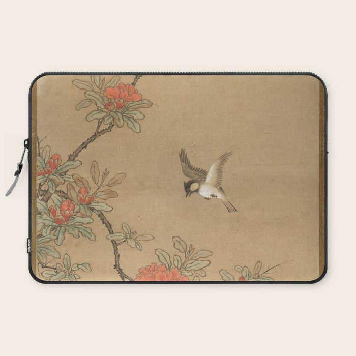 16th Century Japanese Bird and Peony Edo Era Painting Laptop Sleeve