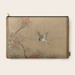 16th Century Japanese Bird and Peony Edo Era Painting Carry All Pouch