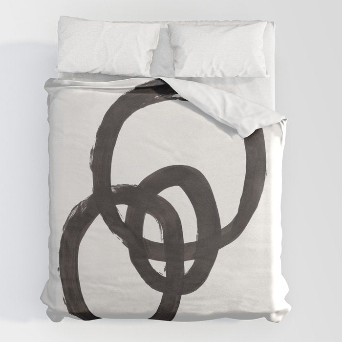 And I Op' Minimalist Ink Line Drawing Abstract Black Brush Strokes Modern Funky Maze by Ejaaz Haniff  Duvet Cover