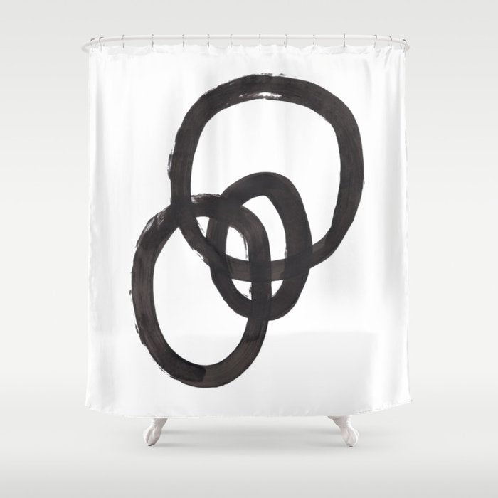 And I Op' Minimalist Ink Line Drawing Abstract Black Brush Strokes Modern Funky Maze by Ejaaz Haniff  Shower Curtain