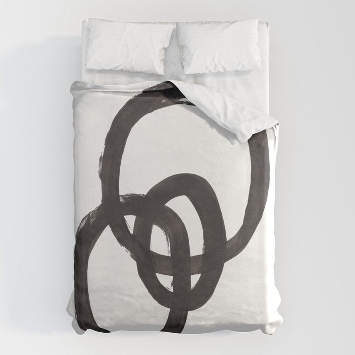 And I Op' Minimalist Ink Line Drawing Abstract Black Brush Strokes Modern Funky Maze by Ejaaz Haniff  Duvet Cover