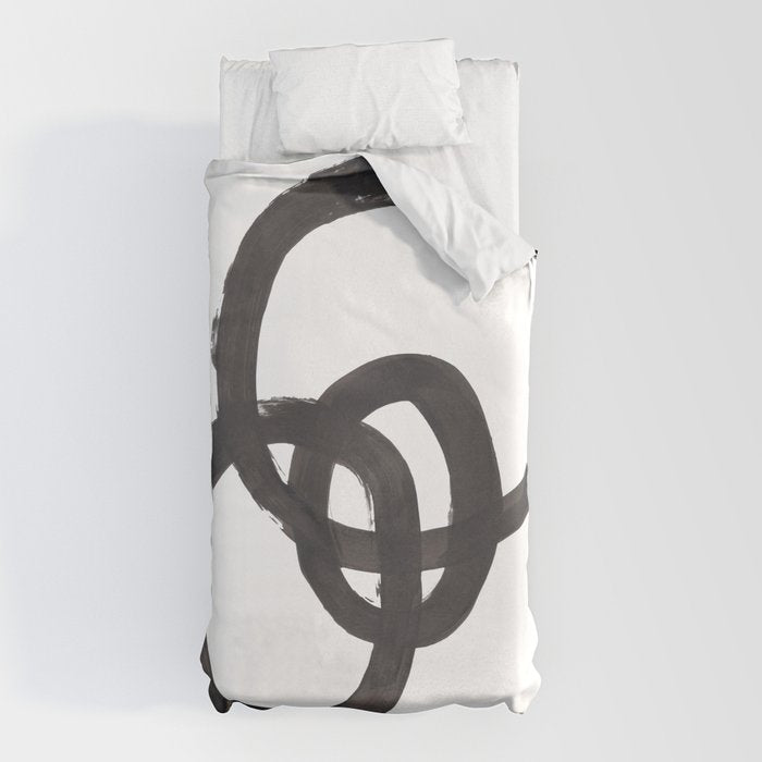 And I Op' Minimalist Ink Line Drawing Abstract Black Brush Strokes Modern Funky Maze by Ejaaz Haniff  Duvet Cover
