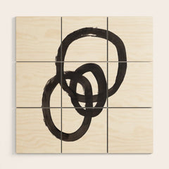 And I Op' Minimalist Ink Line Drawing Abstract Black Brush Strokes Modern Funky Maze by Ejaaz Haniff  Wood Wall Art