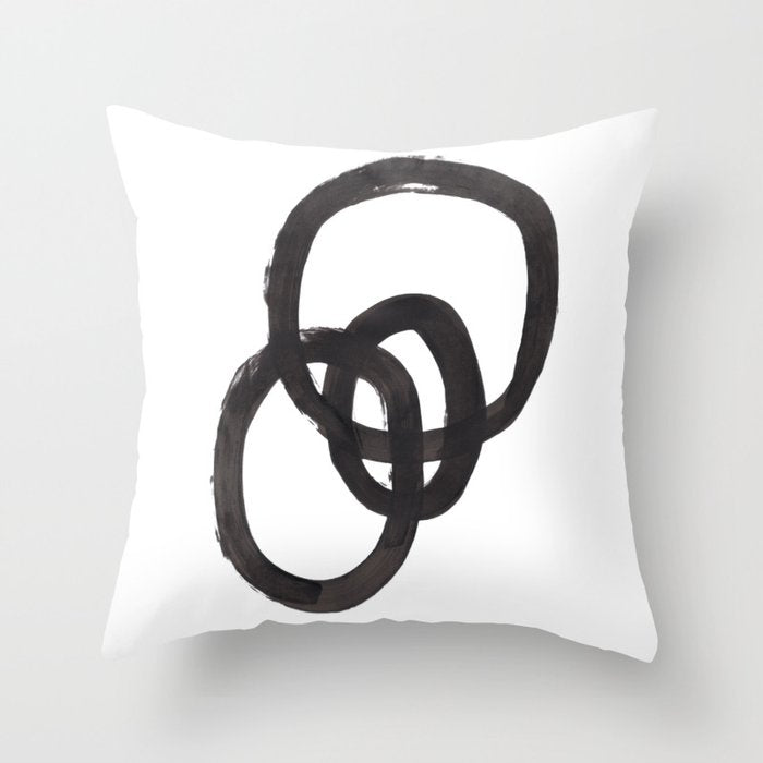 And I Op' Minimalist Ink Line Drawing Abstract Black Brush Strokes Modern Funky Maze by Ejaaz Haniff  Throw Pillow