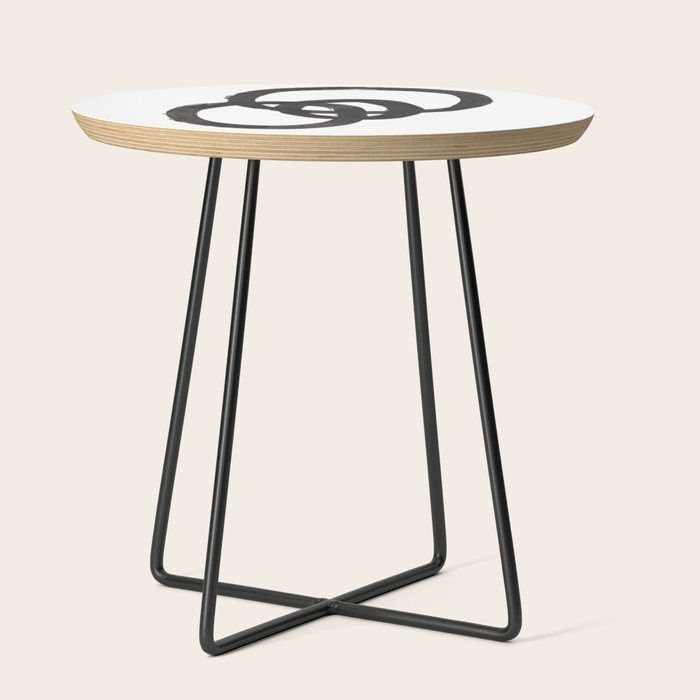 And I Op' Minimalist Ink Line Drawing Abstract Black Brush Strokes Modern Funky Maze by Ejaaz Haniff  Side Table
