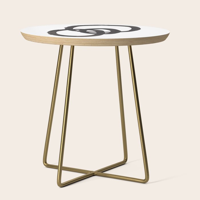 And I Op' Minimalist Ink Line Drawing Abstract Black Brush Strokes Modern Funky Maze by Ejaaz Haniff  Side Table
