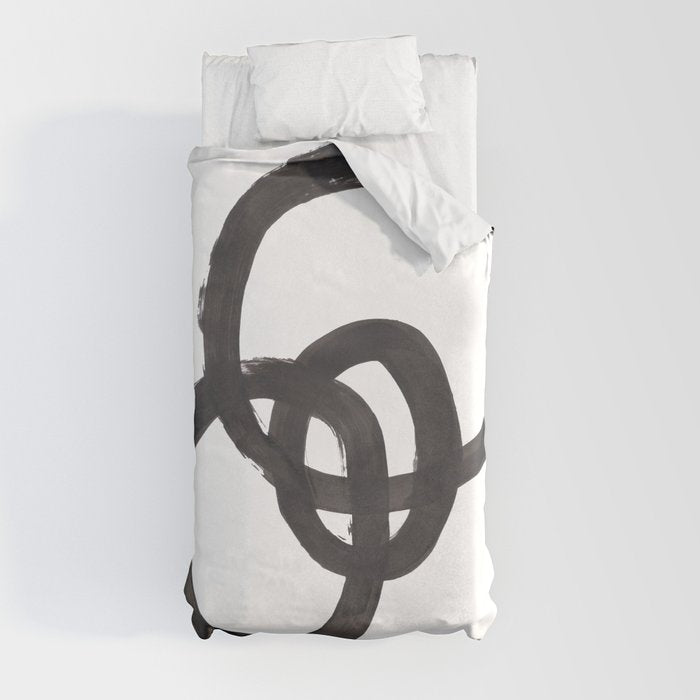 And I Op' Minimalist Ink Line Drawing Abstract Black Brush Strokes Modern Funky Maze by Ejaaz Haniff  Duvet Cover