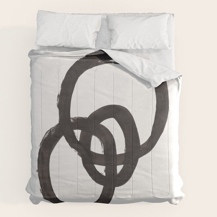 And I Op' Minimalist Ink Line Drawing Abstract Black Brush Strokes Modern Funky Maze by Ejaaz Haniff  Comforter