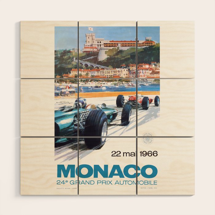 1966 MONACO Grand Prix Racing Poster Wood Wall Art