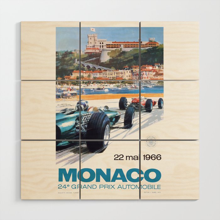 1966 MONACO Grand Prix Racing Poster Wood Wall Art