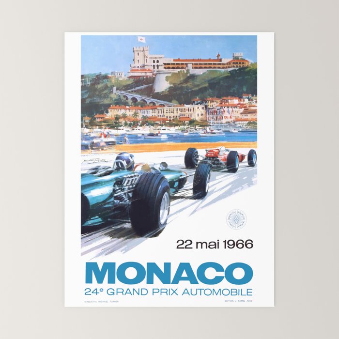 1966 MONACO Grand Prix Racing Poster Mini Art Print