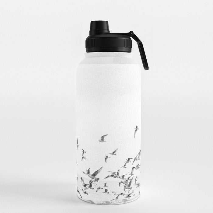 "Seagulls" | Coastal black and white photo | Film photography | Beach - square Water Bottle