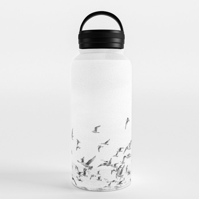 "Seagulls" | Coastal black and white photo | Film photography | Beach - square Water Bottle