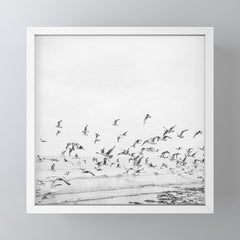 "Seagulls" | Coastal black and white photo | Film photography | Beach - square Mini Art Print